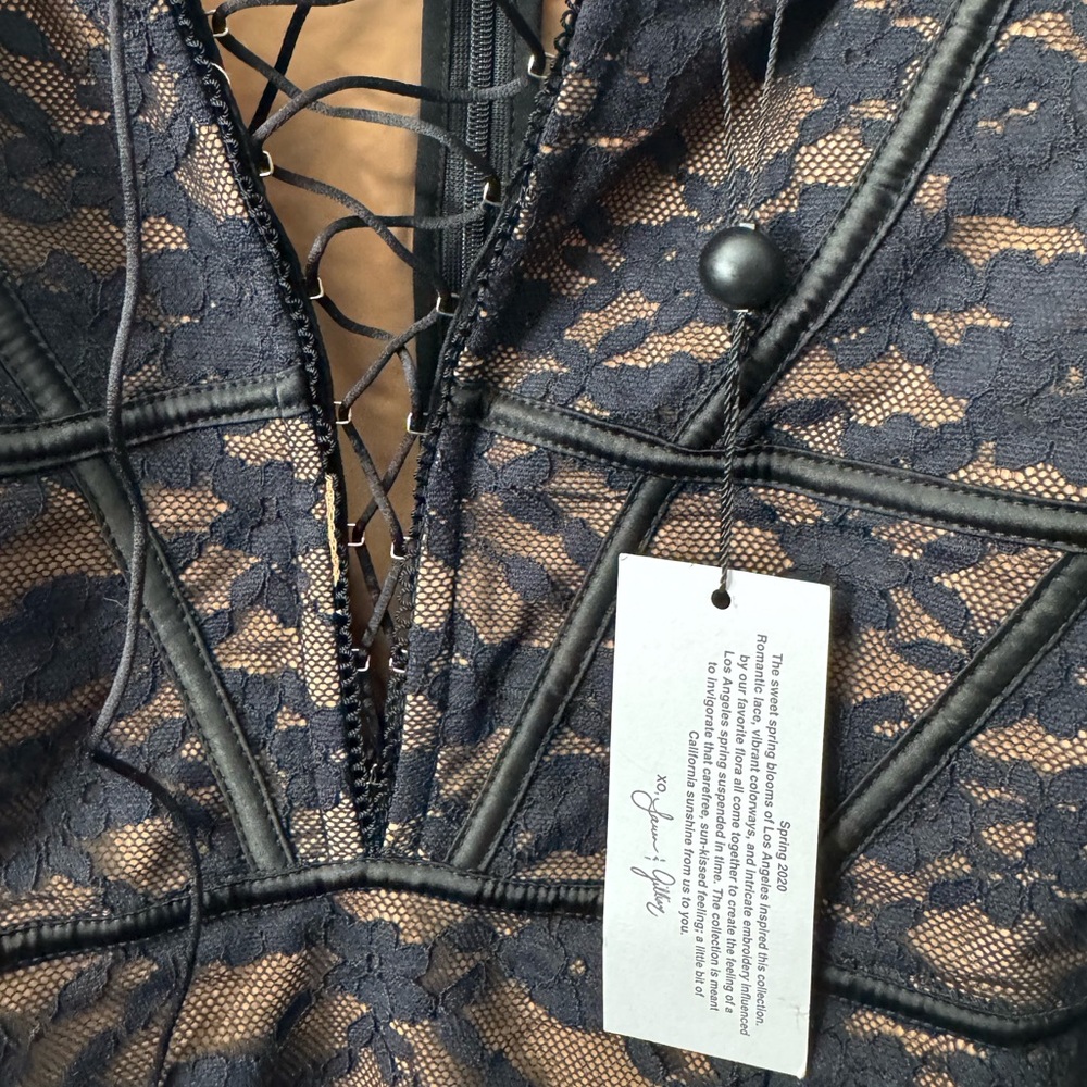 For Love & Lemons Black Lace Mini Dress Size Medium NWT Coquette Romantic Goth - Picture 11 of 16